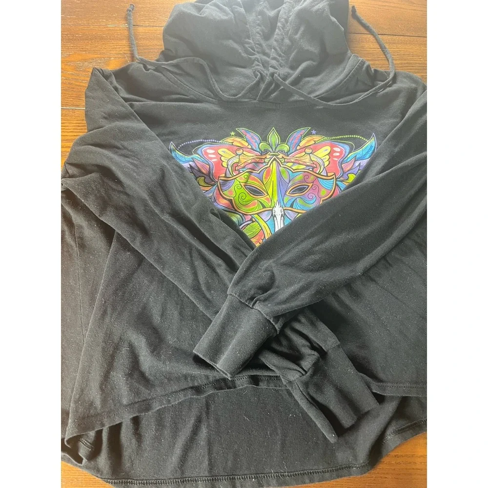 Universal Studios Mardi Gras Black Large Crop Pullover Sweatshirt Hoodie